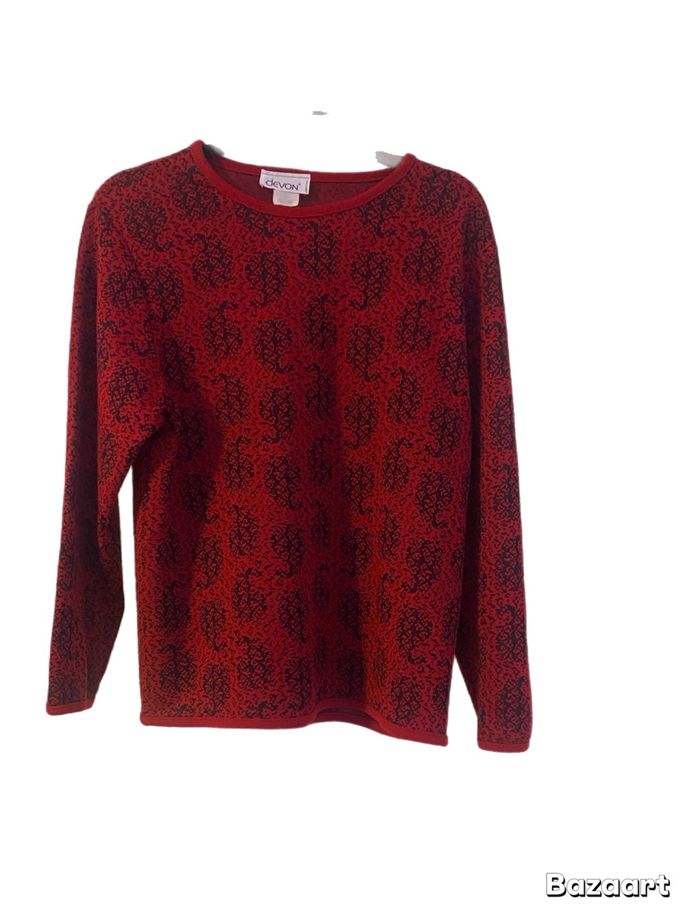 Devon Red Crewneck Sweater with Black Pattern